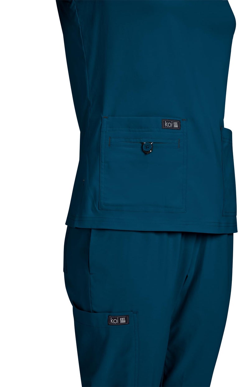 KOI Basics Becca Women's 4-Pocket Stretch Scrub Top Caribbean Blue Medium - Image 3